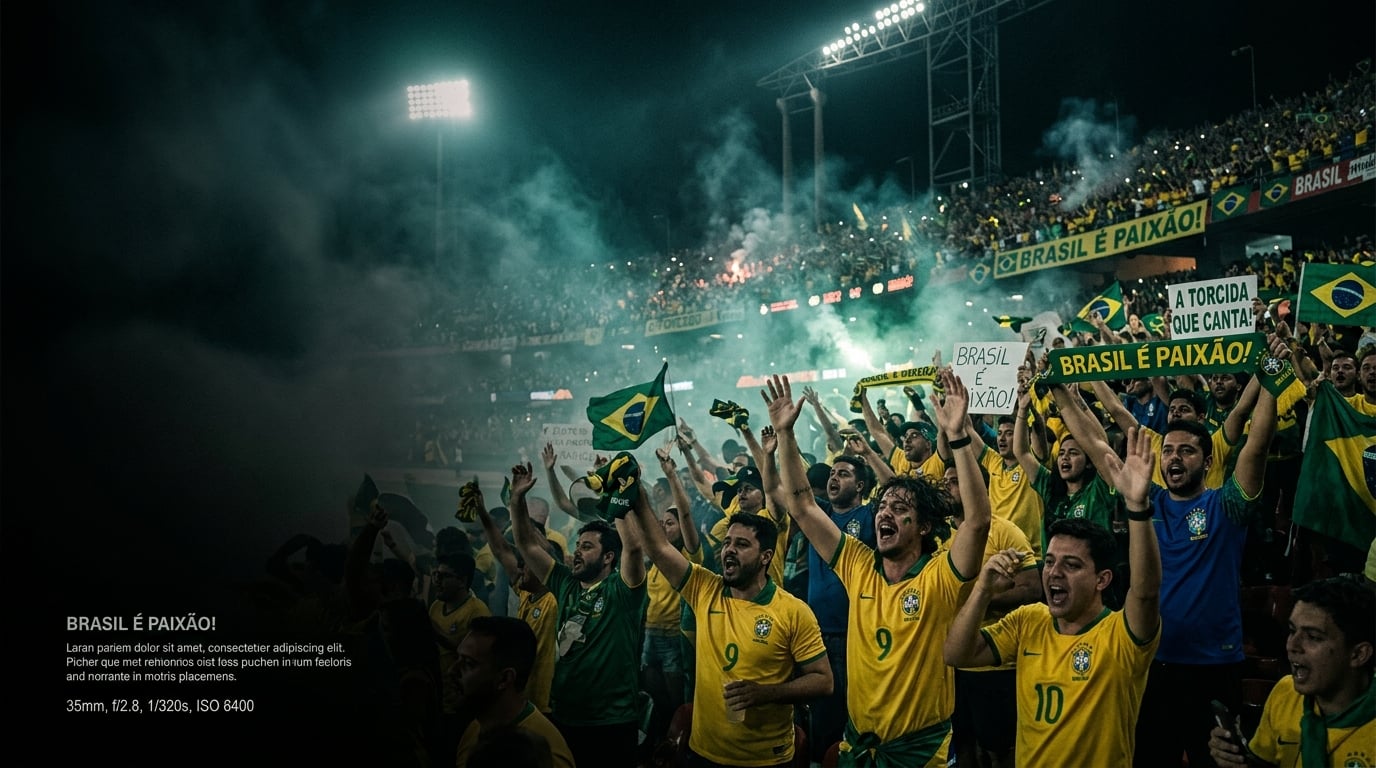 Torcida vibrando no estádio à noite