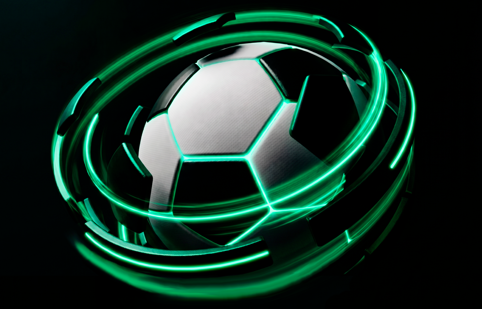 Bola de futebol com efeito de luz neon verde