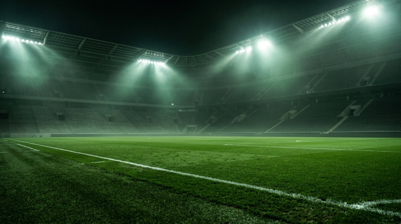 Estádio de futebol iluminado à noite